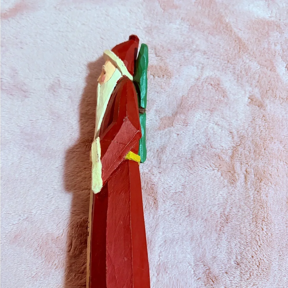 Vintage Christmas Wooden Carved Hand Painted Santa Claus With Christmas‎ Tree
